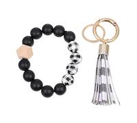 OSALADI Pulsera Llavero de Cuentas Negras de Silicona Borla y Colgante, Brazalete Ajustable para Mujer, Accesorio de Moda para Llaves y Decoración de Bolsos, Llavero Muñeca Elegante