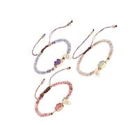 OSALADI Pulseras de Cristal de 4 Mm Facetadas, 3 Piezas Hechas a Mano, Pulseras Tejidas para Mujer en Verde, Morado y Rosa, Brazaletes de Moda para Decoración de Muñeca y Uso Diario
