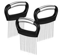 OSALADI Soporte para Picar Cebollas de Acero Inoxidable 3 Piezas, Guía de Cortes para Verduras y Ablandador de Carne, Herramienta Manual para Cocina, Picadora de Alimentos y Cebolla,