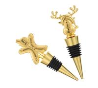 OSALADI Tapones de Vino Navideños Reutilizables de Metal Forma de Hombre de Jengibre y Reno Cierre Hermético y Antigoteo 2 Piezas para Fiestas y Regalos de Boda