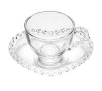 OSALADI Taza de Café Leche Pequeña Transparente Asa y Platillo Incluido, Vaso de Vidrio para Té y Bebidas Calientes, Juego para Desayuno, Hogar, Oficina y Cafetería