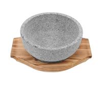 OSALADI Tazón de Bibimbap Tazón para Servir Redondo de Piedra y Madera 600ml con Bandeja, Cuenco de Cocina Coreana para Cocinar y Servir Arroz y Sopa