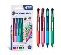 Osama 4 Multi - Bolis de Colores, 4 Piezas, Boligrafo Multicolor Punta 1.0 mm con Tinta Negra, Azul, Roja y Verde - Boli 4 Colores para Material Escolar y Papeleria, Boligrafos para Material Oficina