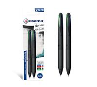 Osama, 4 Multi - Bolis Negros de Colores 2 Piezas, Punta 1.0 mm con Tinta Negra, Azul, Roja y Verde, 4 Colores para Material Escolar, Papeleria y Oficina