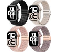 Osber Paquete de 4 correas magnéticas trenzadas compatibles con Apple Watch, mujeres, hombres, niños, 1.61, 1.57 y 1.49 pulgadas, correa elástica deportiva de nailon para iWatch Ultra 2/1 Series 9 8