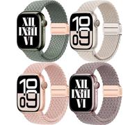 Osber Paquete de 4 correas magnéticas trenzadas compatibles con Apple Watch, mujeres, hombres, niños, 49 mm, 45 mm, 44 mm, 42 mm, correa elástica de nailon deportivo para iWatch Ultra 2/1 Series 9 8