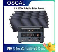 OSCAL PowerMax 2400 Generador para exteriores Estación de energía portátil MPPT de 2400 W con paneles solares plegables de 4 x 200 W 4 x 18 V (72 Vpeak) para RV 2400W with 4X200W
