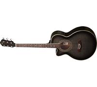Oscar Schmidt 6 String OG10CE - Guitarra eléctrica acústica para mano izquierda Flame Trans negro, llama transparente negro (OG10CEFTBLH-A)