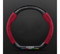 OscitY Coche Cuero Volante Fundas, para Citroen ami AMI Xsara Picasso Berlingo C1 C2 C3 Aircross C4 Antideslizante Duradero Transpirable Volante Protector Accesorio,B/Red-Carbon Fiber Skin