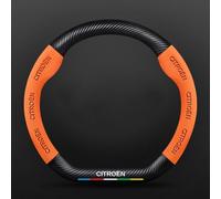 OscitY Coche Cuero Volante Fundas, para Citroen ami AMI Xsara Picasso Berlingo C1 C2 C3 Aircross C4 Antideslizante Duradero Transpirable Volante Protector Accesorio,E/Orange-Carbon Fiber Skin