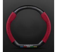 OscitY Coche Cuero Volante Fundas, para Lynk & Co 01 02 03 04 05 06 07 08 09 Antideslizante Duradero Transpirable Volante Protector Accesorio,B/Red-Carbon Fiber Skin
