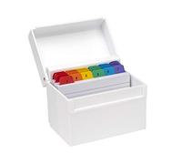 OSCO Caja de índice de plástico blanco brillante, regular, pestañas divisoras de la A a la Z, 100 hojas de notas a rayas incluidas (6 x 4 pulgadas), tarjetas de revisión rayadas, notas de recetas