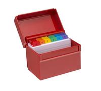 OSCO Caja de índice de plástico rojo brillante mediana, pestañas divisoras de la A a la Z, 100 tarjetas de notas rayadas, tarjetas flash de revisión rayadas, notas de recetas, archivo de contactos de