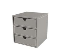 OSCO Cómoda gris de piel sintética con 3 cajones | Almacenamiento de objetos pequeños | apilable | Contenedor de LEGO | Contenedor de maquillaje | Joyero | Organizador de papelería | No tamaño A4 |