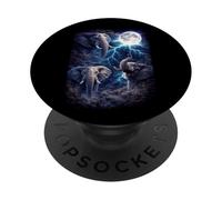 Oscuro Elefantes Bajo la Luna Llena Vintage Fantasía Rayo PopSockets PopGrip Adhesivo