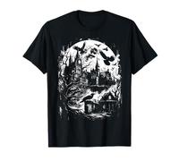 Oscuro Gótico Mansión Negro Oculto Cuervo Luna Llena Horror Grunge Camiseta