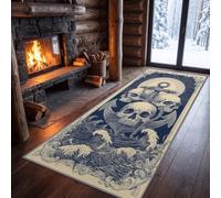 Oscuro Horror Cabeza de Muerte Océano Ola Alfombra Corredor Largo 80x300 cm Moqueta, Antiderrapante Gótico Vintage Corredor Pasaje Pasaje Azul Oscuro Alfombra Larga Cocina Corredor para Cocina Sala