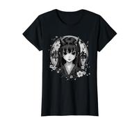 Oscuro Japonés Estética Anime Horror Demonio Yokai Chica Camiseta gráfica económica, Mujer, Negro, M