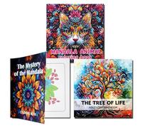 OSDUE 3 Piezas Libros Mandalas Colorear Adultos, 72 Patrones y Diseños únicos De Animales Mandalas y Albero Colorear Por Numeros Adulto No Traspasa la Tinta Para Adultos Adolescente