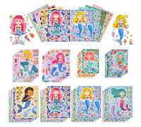 OSDUE 32PCS Pegatinas de Sirena de Dibujos Animados - Juego de Bricolaje Para Niños - Impermeables, Adecuadas Para Computadoras, Patinetas, Guitarras