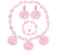 OSDUE 5PCS Conjunto de Joyas de Concha Rosa, Collar de Concha, Pulsera Anillo y Pendientes de Concha Rosa, Joyería para Niñas, Regalo de Cumpleaños, Disfraz de Princesa