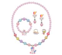 OSDUE 6 Piezas Conjunto de Joyas de Unicornio para Niñas, Joyas de Unicornio para Niños que Incluyen Collar, Anillo, Pulsera, Aretes, Conjunto de Joyas de Unicornio para Niños para Fiesta