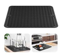 OSDUE Alfombrilla Escurreplatos de Silicona,50 x 40cm Alfombrilla Escurreplatos Plegable,Estera Para Lavar Platos Enrollable Antideslizante Resistencia a Altas Temperatura para Cafetera,Negro