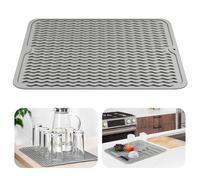 OSDUE Alfombrilla Escurreplatos de Silicona,50 x 40cm, Gris | Alfombra Escurreplatos Plegable,Estera Para Lavar Platos Enrollable Antideslizante, para Fregadero, Cafetera y Baño