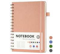 OSDUE Bloc de Notas Espiral, A5 Cuaderno de PU Diario de Viaje 100 Hojas/200 Páginas 80g/m² con Anillas Bolsillos Ampliables Gomas Elásticas Cubierta Impermeable Agenda Semanal Rosa 21.5cm*15.6cm