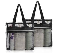 OSDUE Bolsas de Ducha de Malla, 2 Piezas Neceser de Ducha 24*25*8cm Plegable Portátil Bolsa, Secado Rápido Multifuncional de Malla Playa, para Baño, Camping, Gimnasio, Natación, Gran Capacidad Negro
