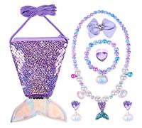 OSDUE Bolso Marino Femenino, Bolso Cola de Pez, Pinza para El Pelo con Lazo, Pulsera de Oncha de Perla, Collar de Perla Anillo, Clip de Oreja de Concha, Regalo de Cumpleaños