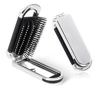 OSDUE Cepillo de Pelo de Viaje Con Espejo,Compacto Cepillo de Pelo Plegable con FuncióN de Masaje,Mini Bolsillo Cepillo de Viaje para Gimnasio, Viajes, Herramientas de Peinado(Espejo Removible)