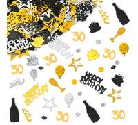 OSDUE Confeti Cumpleaños 30 año, 1200 Piezas Happy Birthday Brillante Confeti Estrellas Decoracion, 30g Confetis de Mesa Oro Negro Cumpleaños Mesa para 30 año,Aniversario
