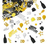 OSDUE Confeti Cumpleaños 50 año, 1200 Piezas Happy Birthday Brillante Confeti Estrellas Decoracion, 30g Confeti de Mesa Oro Negro Confeti Cumpleaños Mesa para 50 año,Aniversario