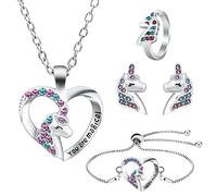 OSDUE Conjuntos de Joyas de Unicornio, Collares de Unicornio, Pulseras de Unicornio, Anillos de Unicornio,Pendientes de Unicornio, Joyería para Niñas,Regalos de Cumpleaño