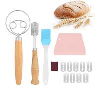 OSDUE Cuchilla Panadero, 4 Piezas Batidor Danés, Cuchilla Panadero Greñar Pan con 10 Hojas & Funda Protectora, Espátula para Masa y Cepillo Hornear, Ideal para Baguettes Masa Pan Casero y Repostería