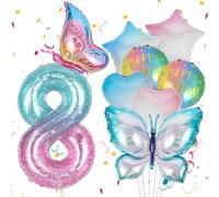 OSDUE Globos de Mariposa,Globo de Cumpleaños de Mariposa,Globos de Colores Degradados,Globo de Estrella de Cinco Puntas,Decoraciones de Cumpleaños