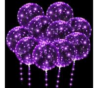 OSDUE Globos Iluminados, 10 Paquetes Luminoso Transparente Globo, 20 Pulgadas Globos LED BOBO con 3M Cadena de Luces, para Cumpleaños, Navidad, día de San Valentín, Boda (Púrpura)