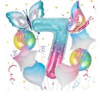 OSDUE Juego de Globos de Séptimo Cumpleaños de Mariposa - Incluye Globos de Amor y Estrella de Cinco Puntas - Decoración