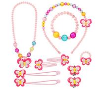OSDUE Juego de Joyas de Mariposa y Flores para Niños, Collar, Pulsera, Anillo, Arete, Lazo para El Cabello,Pinza para El Cabello, Diadema, Regalo de Joyería de Princesa,Regalo de Cumpleaños para Niñas