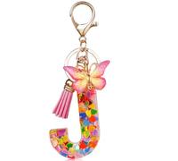 OSDUE Llavero de Letras y Mariposa Rosa - Colgante de Borla, Lentejuelas de Amor, Iniciales, Resina - Para Mujeres y Niñas, Dije para Bolso