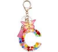 OSDUE Llavero de Letras y Mariposa Rosa - Colgante de Borla, Lentejuelas de Amor, Iniciales, Resina - Para Mujeres y Niñas, Dije para Bolso