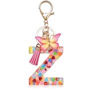 OSDUE Llavero de Letras y Mariposa Rosa - Colgante de Borla, Lentejuelas de Amor, Iniciales, Resina - Para Mujeres y Niñas, Dije para Bolso