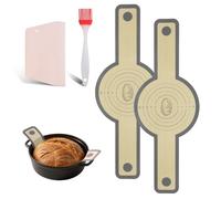 OSDUE Lot de 2 Tapis de Cuisson en Silicone pour Four Hollandais, Elingues à Pain Antiadhésif Réutilisable, Baking Mat avec Poignées Anti Brûlures pour Pizza Pain au Levain Biscuits, Rond