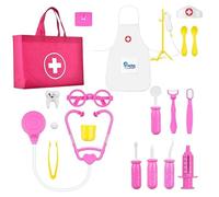 OSDUE Maletin Medicos Juguete, 32 Piezas Kit Doctor con Estetoscopio Real, Jeringa Botiquín Bata y Gorro Dentista Doctora Disfraz Kit Juguete Educativo para Niños de 3+ Años Regalo para Cumpleaños