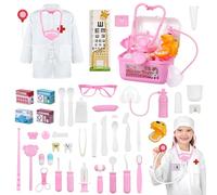 OSDUE Maletin Medicos Juguete, 63 Piezas Kit Doctor con Estetoscopio Real, Jeringa Botiquín Bata y Gorro Dentista Doctora Disfraz Kit Juego de Roles Juguetes Niñas Niños 3 Años Regalo para Cumpleaños