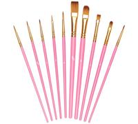 OSDUE Pinceles de Nylon, 10 Piezas, para Acuarela óleo Cara Dibujo de líneas para Artistas Principiantes Profesionales y Amantes de la Pintura, Rosa