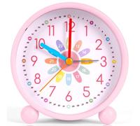 OSDUE Reloj Despertador Analógico Silencioso Sin Tictac, Despertador Infantil, 4 Inch Retro Alarm Clock Educativo, para para niños Ajuste de 3 Botones, para Comienzos Escolares B