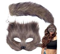 Oseczmut Máscara Y Cola Animal | Máscara De Piel Y Cola De Larga | Conjunto De Máscara Animal Animal Mask, Máscara De De Piel, Máscara Mascarada Media Cara Reutilizable Para Accesorios