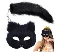 Oseczmut Máscara Y Cola Animal | Máscara De Piel Y Cola De Larga | Conjunto De Máscara Animal Animal Mask, Máscara De De Piel, Máscara Mascarada Media Cara Reutilizable Para Accesorios